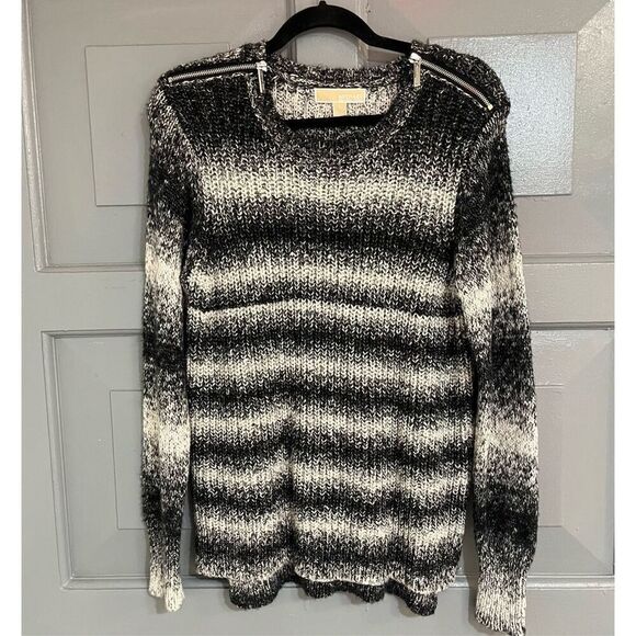 Michael Michael Kors Cotton Blend Long Sleeve Sweater Stripes Zipper Details Sz - Picture 1 of 4